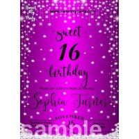 Purple Diamonds Sweet 16 Invitations,Purple Sparkle Diamonds Quinceanera Invitations,(016swee)